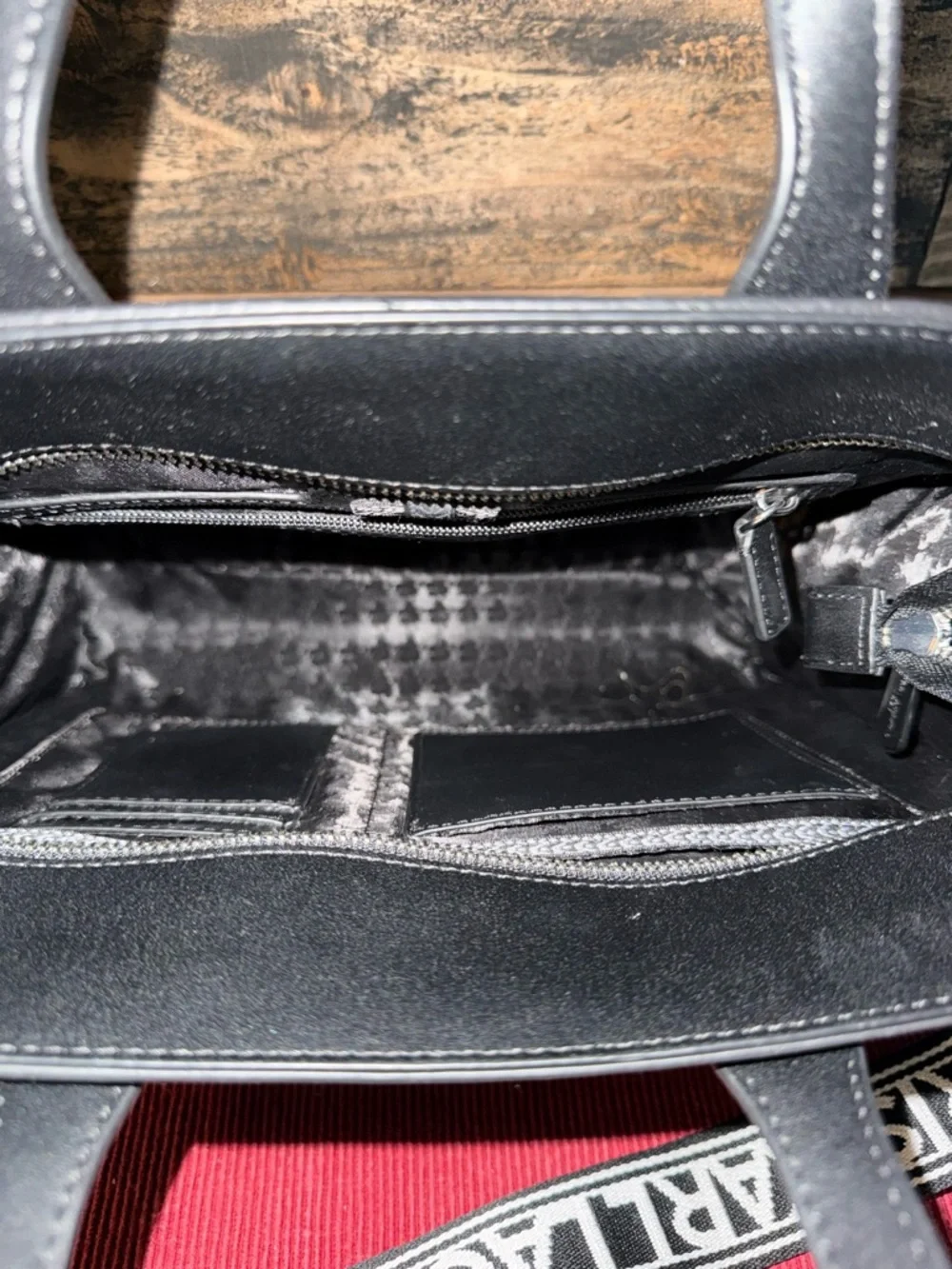 Karl Lagerfeld Black Leather Embossed Top-Handle Tote